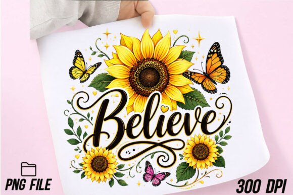 Believe Sunflower PNG Butterfly Inspirat for T-Shirt Designs