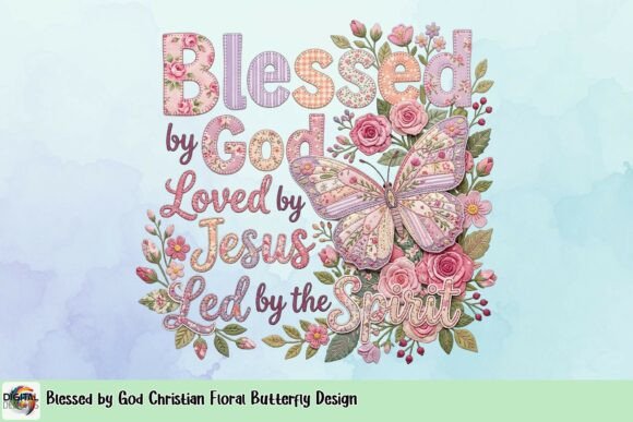 Blessed by God Christian Floral Butterfly Design