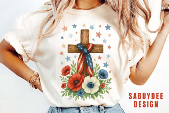 Christian 4th of July Coquette USA Flag T-Shirt Design