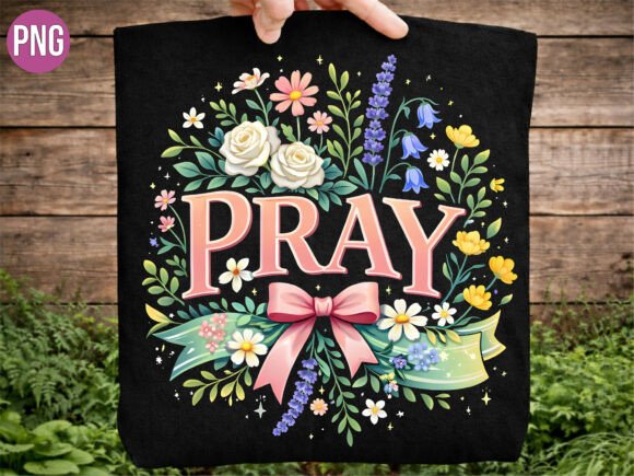 Christian Pray Floral Wreath Bow PNG for T-Shirt Designs