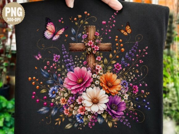 Floral Cross Butterfly Clipart for T-Shirt Designs