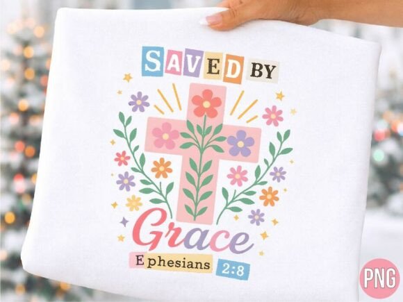 Floral Saved by Grace Christian T-Shirt Designs