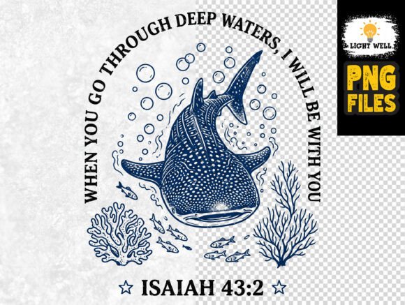Isaiah 43 2 Whale Shark Bible Verse PNG for T-Shirt Designs