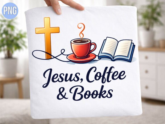 Jesus and Coffee and Books Floral PNG for T-Shirt Designs
