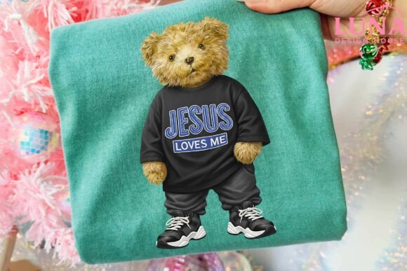Jesus Loves Me Teddy Bear PNG for T-Shirt Designs