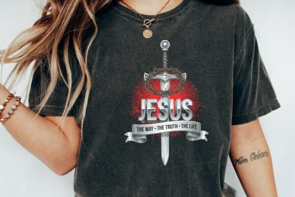 Jesus Way Truth Life Sword Crown Png for T-Shirt Designs