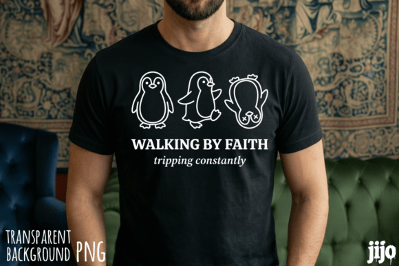 Penguin Faith Christian Tripping PNG T-Shirt Designs