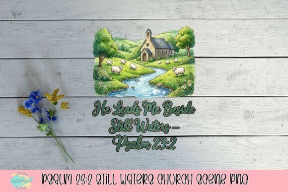Psalm 23 2 Still Waters Church Scene PNG for T-Shirt Designs