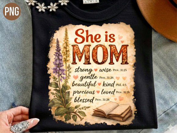 She is Mom Christian Bible Floral PNG T-Shirt Designs