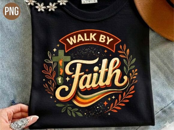 Walk by Faith Christian Cross T-Shirt Design